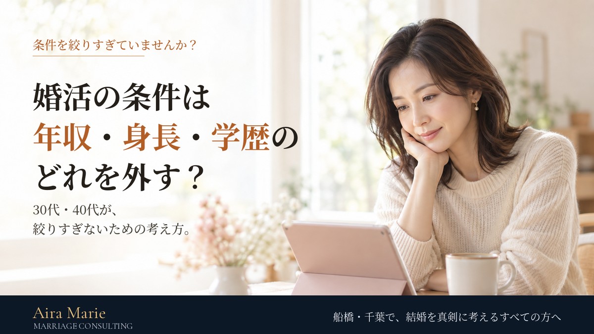 婚活の条件は年収・身長・学歴のどれを外す？30代・40代が絞りすぎないための考え方