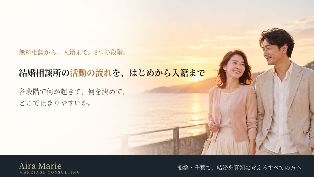 結婚相談所の活動の流れ｜無料相談から入会・お見合い・仮交際・真剣交際・成婚・入籍まで、はじめての方へ