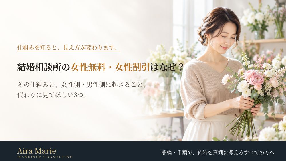 結婚相談所の女性無料・女性割引はなぜある?仕組みと、女性側・男性側に起きること、代わりに見てほしい3つのこと
