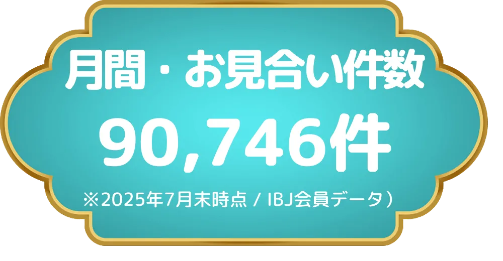 IBJの月間お見合い件数を示すバッジ（90,746件）